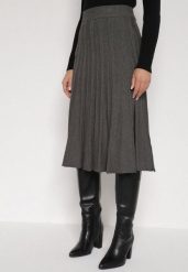 Ciemnoszara Rozkloszowana Plisowana Spódnica Dzianinowa Tussana. Szare spódnice damskie Born2be, l, bez wzorów, z dzianiny, biznesowe, z podwyższonym stanem, midi, proste. Za 74.99 zł.