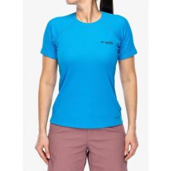 Koszulka szybkoschnąca damska Columbia DriVenture Short Sleeve. Niebieskie koszulki sportowe damskie Columbia, bez wzorów, bez kołnierzyka, bez ramiączek, trekkingowe. Za 230.99 zł.