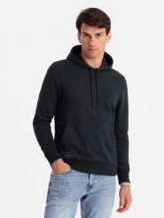 Męska dresowa bluza kangurka z kapturem BASIC – czarna V9 - Rozmiar: XXL. Czarne bluzy męskie Ombre Clothing, m, bez wzorów, z dresówki, z kapturem. Za 189.99 zł.