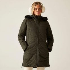 Striking IV Damska kurtka narciarska. Zielone kurtki snowboardowe damskie Dare 2b, bez wzorów, z tkaniny, bez kaptura, narciarskie. Za 269.99 zł.