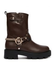 Guess Botki FLFYAZ ELE10 Brązowy. Brązowe botki damskie Guess, ze skóry, bez obcasa, na płaskiej podeszwie, bez zapięcia. Za 674.99 zł.