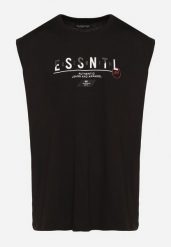 Czarna Bawełniany Tank Top z Ozdobnym Nadrukiem Poleldi. Czarne t-shirty męskie Born2be, m, bez wzorów, z bawełny, eleganckie, bez kołnierzyka. Za 29.99 zł.