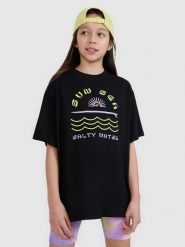 T-shirt oversize z nadrukiem dziewczęcy 4F 4FJWSS25TTSHF1870. Czarne t-shirty i topy dla dziewczynek 4f, bez wzorów, z bawełny, bez ramiączek. Za 39.99 zł.