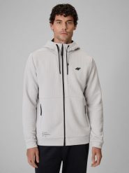 4F Bluza treningowa regular ze strukturalnej dzianiny męska - kremowa S. Białe bluzy męskie 4f, l, bez wzorów, z dzianiny, z kapturem. Za 249.99 zł.