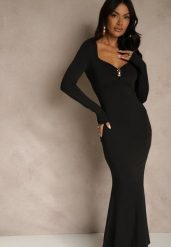 Czarna Sukienka Koktajlowa z Wiskozą i Metaliczną Klamrą przy Dekolcie Refire. Czarne sukienki dla dziewczynek Renee, bez wzorów, z wiskozy, eleganckie, bez ramiączek, długie. Za 139.99 zł.