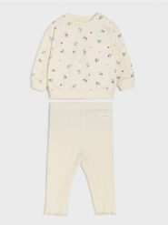 Bawełniany komplet: bluza i legginsy - kremowy. Białe bluzy dla niemowląt Sinsay, bez wzorów, z bawełny, bez ramiączek, bez kaptura. Za 25.99 zł.