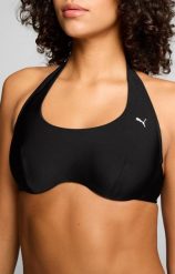 Góra bikini damska - dekolt w serek - czarna. Czarne bikini damskie Puma, s, bez wzorów. Za 221.30 zł.