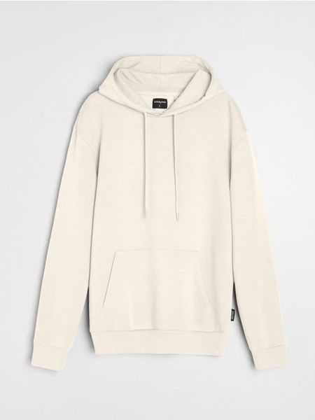 Bluza hoodie basic - kremowy. Białe bluzy męskie Sinsay, l, bez wzorów, bez kaptura. Za 39.99 zł.