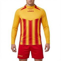 Męski Running Koszulka Treningowa Manchester ML Długi Rękaw Żółto-Czerwony. Czerwone koszulki sportowe męskie Legea, m, z aplikacjami, z materiału, bez kołnierzyka, bez ramiączek, do biegania. Za 80.00 zł.