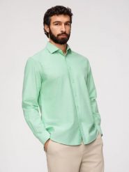 Bawełniana pastelowa koszula męska typu oxford – miętowa V4 - Rozmiar: XXL. Zielone koszule męskie Ombre Clothing, m, bez wzorów, z bawełny, biznesowe, bez kołnierzyka, bez ramiączek. Za 209.99 zł.