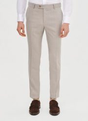 PAKO LORENTE – Spodnie garniturowe w kolorze beżowym. Brązowe eleganckie spodnie męskie Pako Lorente, m, bez wzorów, z elastanu. Za 599.99 zł.