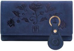 Zestaw prezentowy ZUP-99-DB portfel damski skórzany T-01-DB brelok do kluczy vintage T-85-HDB. Portfele damskie Paolo Peruzzi, bez wzorów. Za 168.93 zł.