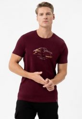 T-shirt z nadrukiem T-SINGER. Czerwone t-shirty męskie Volcano, l, bez wzorów, z bawełny, klasyczne, bez kołnierzyka. Za 59.99 zł.