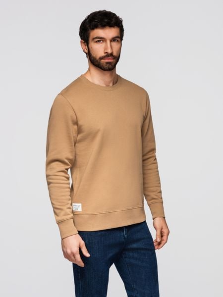 Męska bluza dresowa BASIC z okrągłym dekoltem OM-SSBN-0271 - - Rozmiar: S. Brązowe bluzy męskie Ombre Clothing, m, z aplikacjami, z bawełny, bez kaptura. W wyprzedaży za 142.49 zł.