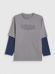 4F Longsleeve loose z nadrukiem chłopięcy - szary 122/128 (6-8 lat). Szare t-shirty dla chłopców 4f, bez wzorów, z bawełny, bez ramiączek. Za 69.99 zł.