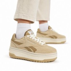 Buty damskie sportowe platformy Reebok SS-CAMPIO EXTRA. Brązowe obuwie sportowe damskie Reebok, bez wzorów, z jeansu, tenisowe. Za 238.00 zł.