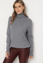 Szary Klasyczny Golf z Wiskozą i Bawełną Lerella. Szare swetry damskie Born2be, l, bez wzorów, z bawełny, biznesowe, bez kołnierzyka, plus size, bez ramiączek, bez kaptura. Za 64.99 zł.