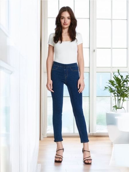 Jegginsy - granatowy. Niebieskie legginsy damskie Sinsay, l, bez wzorów, z bawełny. Za 27.99 zł.