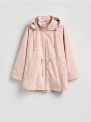 Kurtka parka z kapturem - brudny róż. Czerwone kurtki damskie Reserved, l, bez wzorów, z tkaniny, z kapturem. Za 179.99 zł.