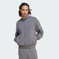 BLUZA Z KAPTUREM SOFT LUX FULL-ZIP. Szare bluzy męskie Adidas, s, bez wzorów, z bawełny, z kapturem. Za 369.00 zł.
