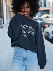 Bluza - granatowy. Niebieskie bluzy damskie Sinsay, l, bez wzorów, bez kaptura. Za 35.99 zł.