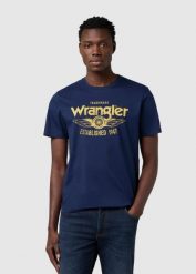 MESKA KOSZULKA WRANGLER AMERICANA TEE NAVY 112371415. Niebieskie t-shirty męskie Wrangler, xl, bez wzorów, bez kołnierzyka. Za 79.99 zł.
