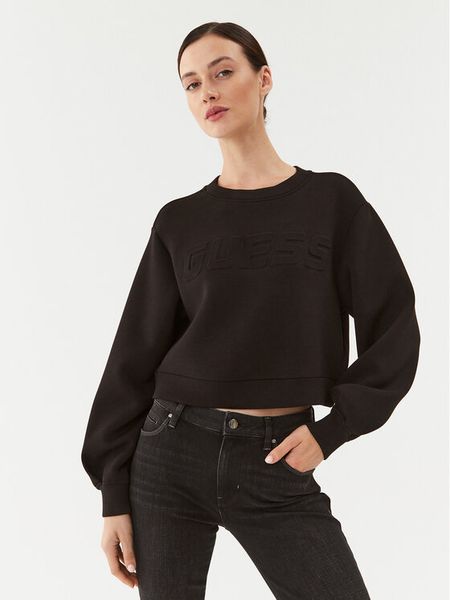 Guess Bluza Cindra V3BQ15 K7UW2 Czarny Regular Fit. Czarne bluzy damskie Guess, xs, z aplikacjami, z wiskozy, bez kaptura. Za 199.99 zł.