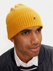 Tommy Hilfiger Czapka Flag AM0AM12796 Żółty. Żółte rękawiczki męskie Tommy Hilfiger, na zimę, bez wzorów, z bawełny. Za 199.99 zł.