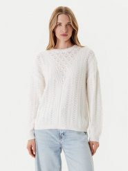 Guess Sweter W5YR56 Z2ZK2 Biały Regular Fit. Białe swetry damskie Guess, l, z aplikacjami, z bawełny, bez kołnierzyka, bez ramiączek, bez kaptura. Za 339.99 zł.