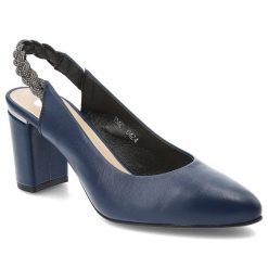 Granatowe Sandały Armodo Eleganckie Obuwie Damskie Na Słupku. Niebieskie klapki damskie Armodo, bez wzorów, z materiału, bez obcasa, na obcasie, bez zapięcia. Za 289.00 zł.