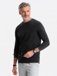Longsleeve męski bez nadruku - czarny V4 - Rozmiar: M. Czarne bluzki z długim rękawem męskie Ombre Clothing, m, bez wzorów, z bawełny, klasyczne, bez kołnierzyka. W wyprzedaży za 19.99 zł.