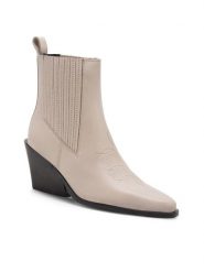 Badura Botki COIMBRA-110432 Biały. Białe botki damskie Badura, ze skóry, bez obcasa, na słupku, bez zapięcia. Za 399.99 zł.