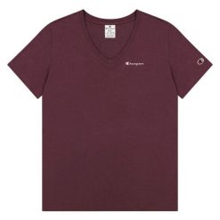 Damska Prążkowana Koszulka. Fioletowe t-shirty damskie Champion, bez wzorów, prążkowane, casualowe, bez kołnierzyka. Za 143.99 zł.