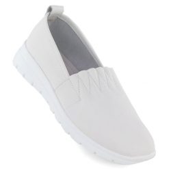 Skórzane półbuty damskie wsuwane białe N.A.W. JHY061. Białe półbuty damskie marka niezdefiniowana, bez wzorów, ze skóry, bez obcasa, bez zapięcia. Za 119.99 zł.