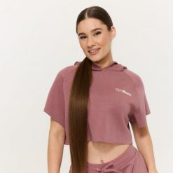Bluza damska fitness z kapturem krótka Relay Cropped Haze. Szare bluzy damskie GYMBEAM, m, bez wzorów, z bawełny, z kapturem, na fitness i siłownię. Za 128.90 zł.