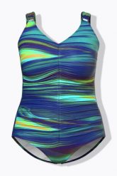 Damski Kostium kąpielowy marszczenie miękkie miseczki. Niebieskie kostiumy jednoczęściowe damskie Ulla Popken, plus size, bez wzorów, z elastanu, plus size, do pływania. Za 211.99 zł.