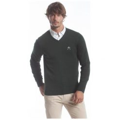 Polo Club C.H..A Sweter Męski M Ciemnozielony. Czarne swetry przez głowę męskie Polo Club C.H..A, dekolt w kształcie v. W wyprzedaży za 259.00 zł.