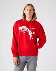 WRANGLER 75TH ANNI HOODIE MĘSKA BLUZA LOGO NADRUK CHINESE RED W645HTXCJ 112146185. Czerwone bluzy męskie Wrangler, m, bez wzorów, z kapturem. Za 159.99 zł.