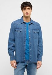 Męska Koszula Mustang Style Duver Denim Blue 1017538 5000 500. Niebieskie koszule męskie Mustang, l, bez wzorów, z denimu, bez kołnierzyka, bez ramiączek. Za 139.99 zł.