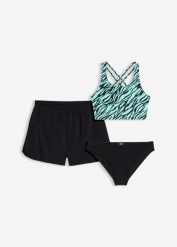 Bikini + szorty (komplet 3-cz.). Czarne spodenki dla dziewczynek bonprix, bez wzorów. Za 84.99 zł.