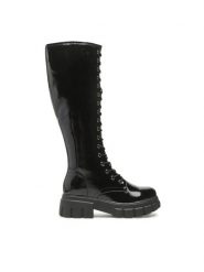 DeeZee Kozaki WS068-30 Czarny. Czarne kozaki damskie DeeZee, ze skóry, bez obcasa, na płaskiej podeszwie. Za 149.99 zł.