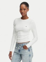 Tommy Jeans Bluzka DW0DW22783 Biały Slim Fit. Białe bluzki damskie Tommy Jeans, xxs, bez wzorów, z bawełny, bez kołnierzyka, bez ramiączek. Za 189.99 zł.