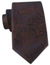 Krawat w Duży Brązowy Wzór Paisley na Granatowym Tle - Alties. Brązowe krawaty i muchy Alties, bez wzorów, z tkaniny, eleganckie. Za 55.00 zł.