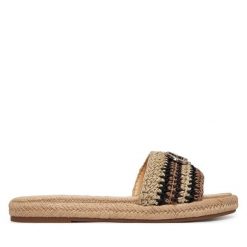 Klapki Guess. Brązowe espadryle damskie Guess, z aplikacjami, bez obcasa, bez zapięcia. Za 559.99 zł.