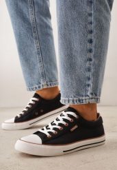 Czarne Klasyczne Trampki do Kostki z Lamówką przy Podeszwie Kasiope. Czarne trampki i tenisówki damskie Born2be, bez wzorów, z jeansu, klasyczne, bez zapięcia. Za 59.99 zł.