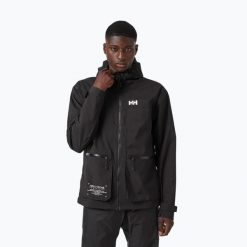 Kurtka przeciwdeszczowa męska Helly Hansen Move Hooded Rain. Czarne kurtki męskie Helly Hansen, m, bez wzorów, trekkingowe. Za 848.50 zł.