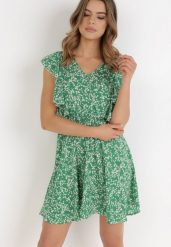 Zielona Sukienka Neamelia. Zielone sukienki damskie Born2be, l, bez wzorów, z wiskozy, klasyczne, bez kołnierzyka, bez ramiączek, mini. Za 29.99 zł.