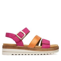 Sandały Remonte. Czerwone sandały damskie Remonte, bez wzorów, bez obcasa, na płaskiej podeszwie, bez zapięcia. Za 359.99 zł.