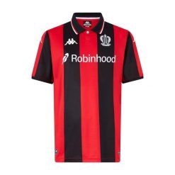 Koszulka domowa OGC Nice 2025/26. Czerwone koszulki sportowe męskie Kappa, bez wzorów, bez kołnierzyka, bez ramiączek, do piłki nożnej. Za 369.83 zł.