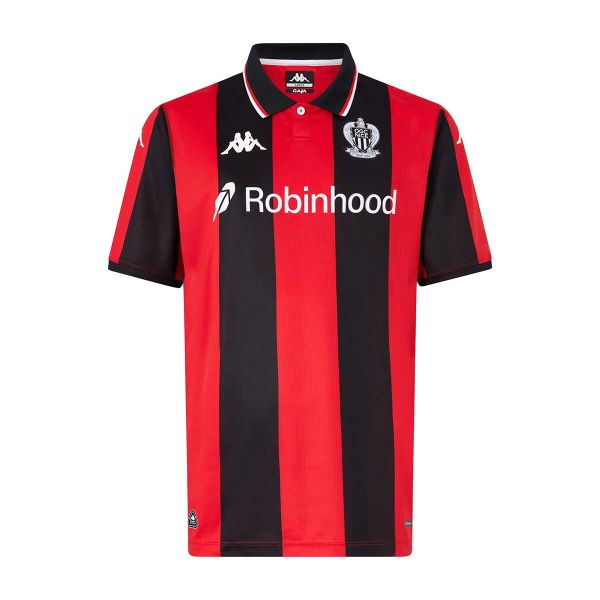Koszulka domowa OGC Nice 2025/26. Czerwone koszulki sportowe męskie Kappa, bez wzorów, bez kołnierzyka, bez ramiączek, do piłki nożnej. Za 369.83 zł.